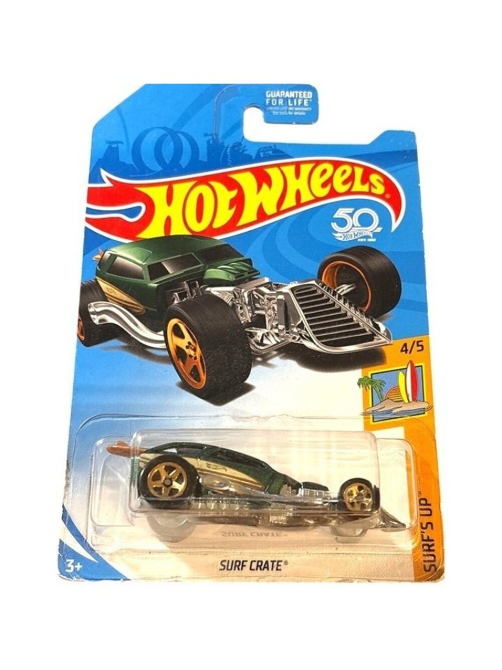 Die Cast Hot Wheels 50th Anniversary Surf Crate Surfs Up Car 4/5 Green Chrome